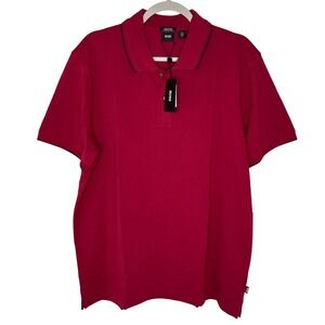 Hugo Boss Mens Pima Cotton Regular Fit Polo Shirt Red Tipped Collar XXL NWT